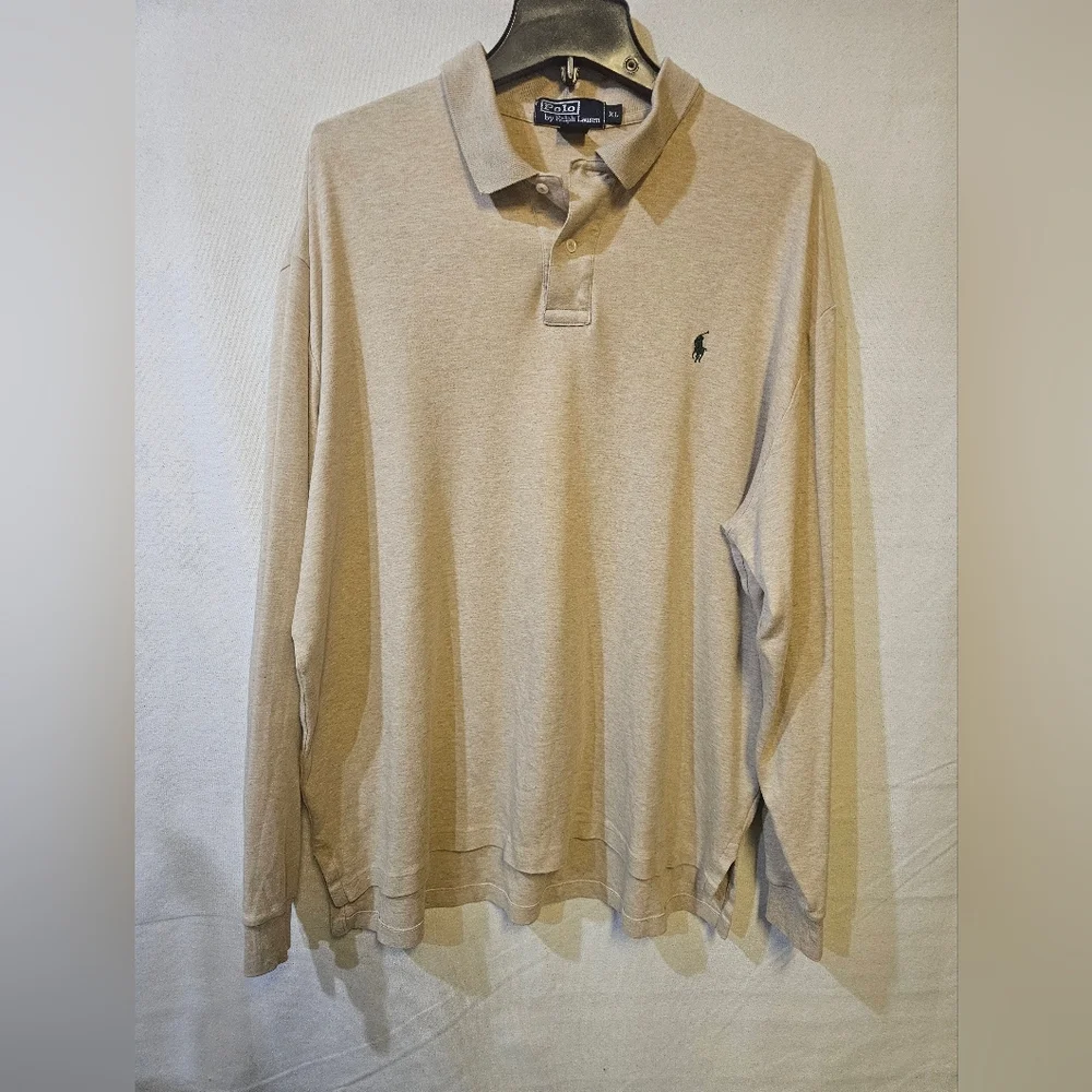 Ralph Lauren Long Sleeve Men's Beige Polo Shirt‎